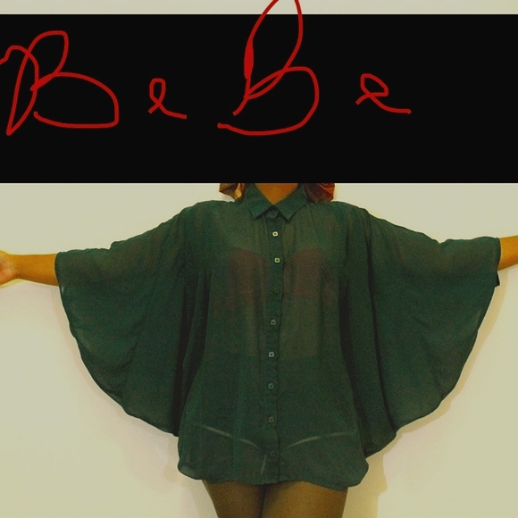 Flowy Bebe Blue Green 💚 Teal 🩵 Blouse Top Size S - Picture 7 of 16